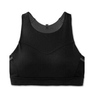 Brooks Sports Bra Womens High Neck Racerback Compression Black Reflective Logo